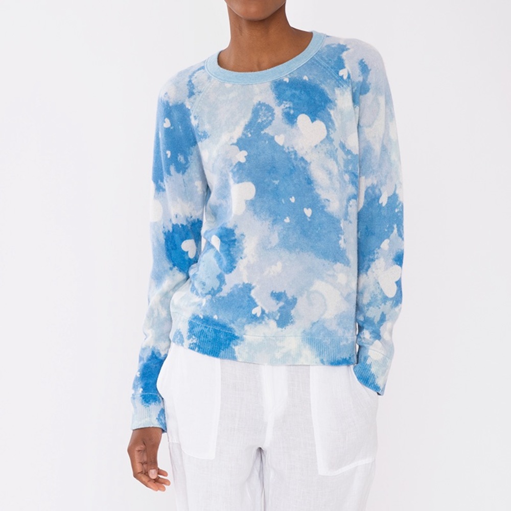 Kinross Cashmere Dreamy Hearts Pullover. Light Blue. Size M. - Picture 2 of 14